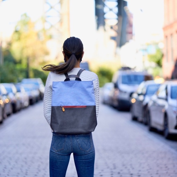 Travel Backpack with Luggage/Trolley Sleeve - Chambray Blue